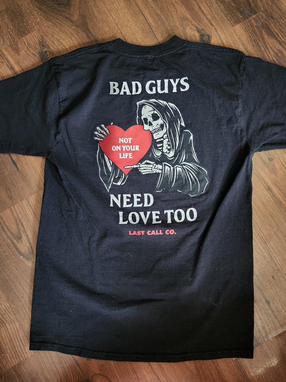 Last Call Co. Men's Black 'Bad Guys Need Love Too' Graphic Tee